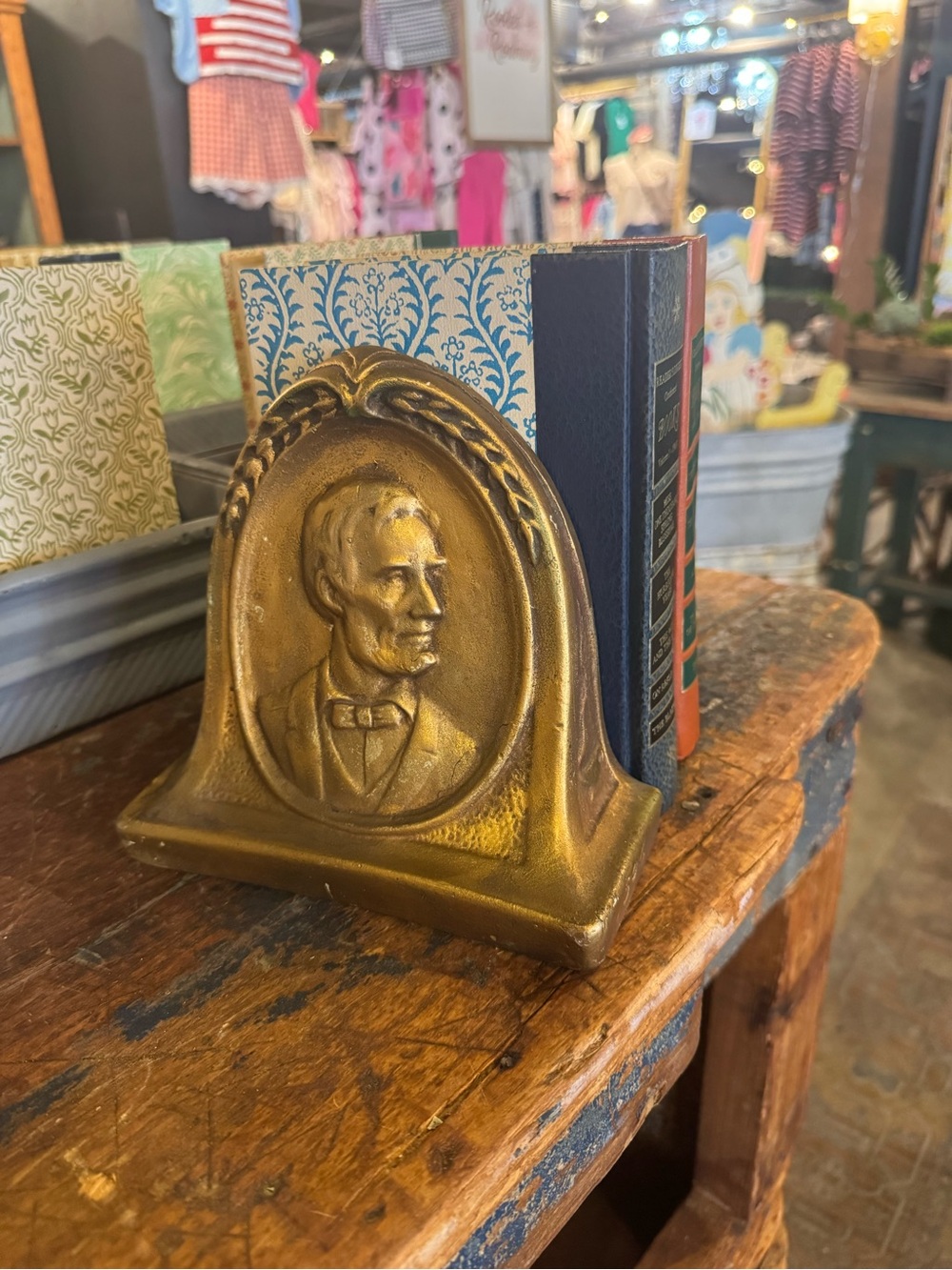 Vintage-Style Gold Bookend with Portrait Relief
